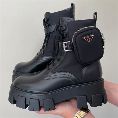 prada monolith leather and nylon ankle boots